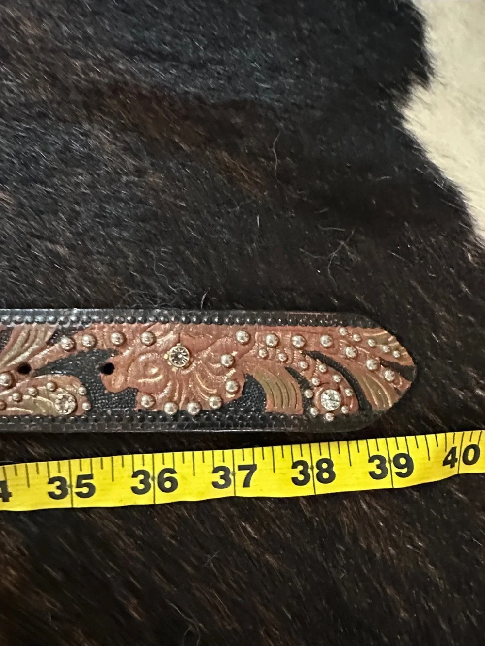 Vintage Nocona Leather Floral Belt With Studs & Rhinestones, Multicolor Flowers